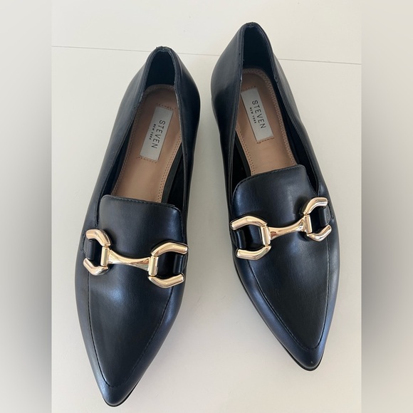 Steven By Steve Madden New York Verta Black Gold Bit Pointed Toe Flats Size 9 - Picture 2 of 13